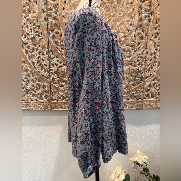 Lucky Brand Blue w/ Purple Floral, Boho Peasant Blouse- size L - Picture 5 of 13